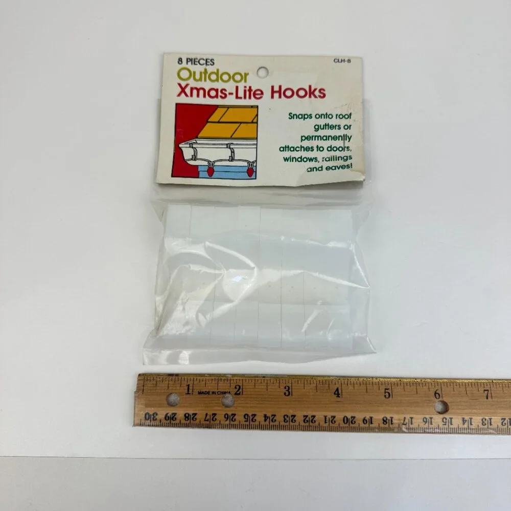 Vtg 1989 Sealed Christmas Holiday Outdoor Xmas Lite‎ Light Hooks Plastic 8 Pcs